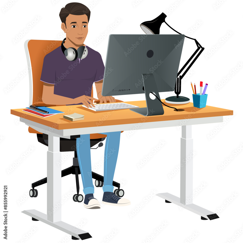 2d character working on computer sheet for animation 2d character working on computer sheet for animation