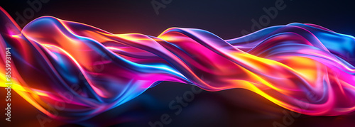 Vivid and colorful abstract wave pattern with vibrant neon lights on a dark background, showcasing dynamic and fluid digital art. photo