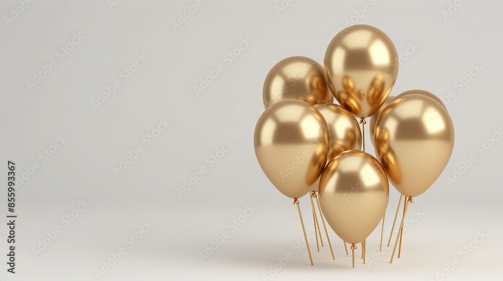 Gold 3d balloons in a group