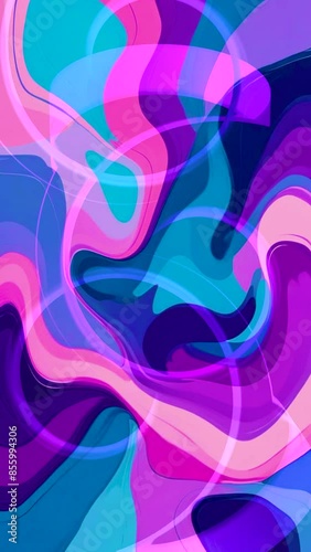 Video of intertwining shapes with a vibrant color palette including shades of blue, purple, pink and white.  This video is interesting to use as a background, wallpaper or in graphic projects.