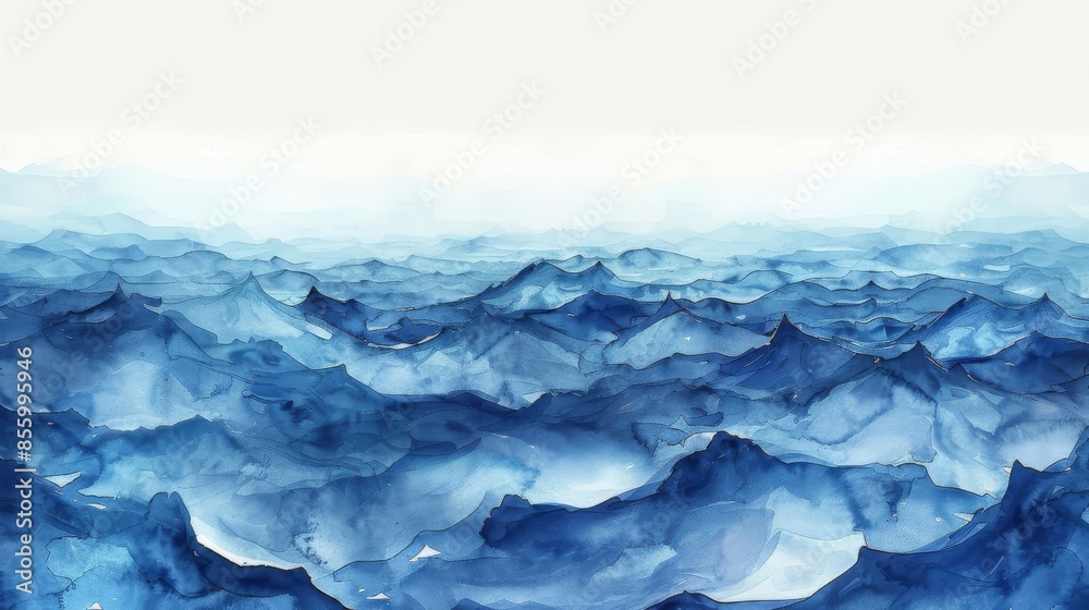 An abstract watercolor painting of a rough sea in shades of blue. An abstract watercolor painting of a rough sea in shades of blue.
