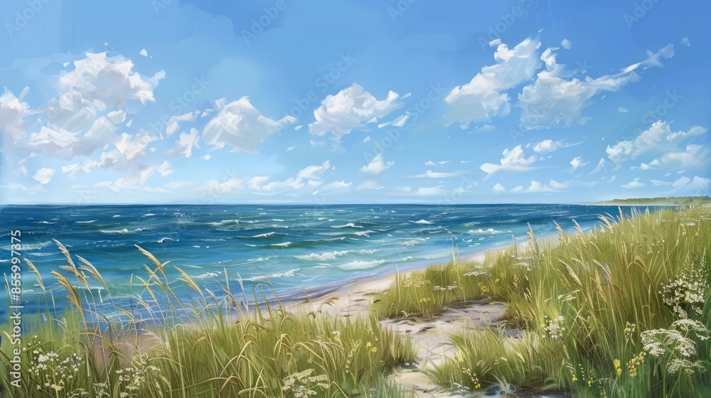 Tranquil Summer Scene Shoreline and Ocean View Tranquil Summer Scene Shoreline and Ocean View