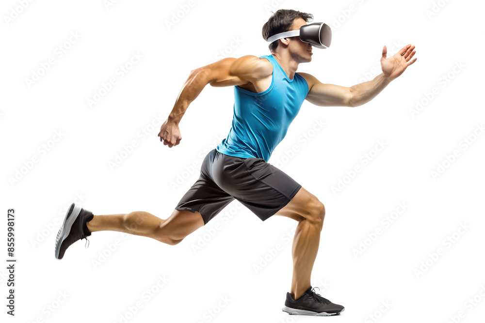Runner with a virtual reality headset 
isolated on a white background