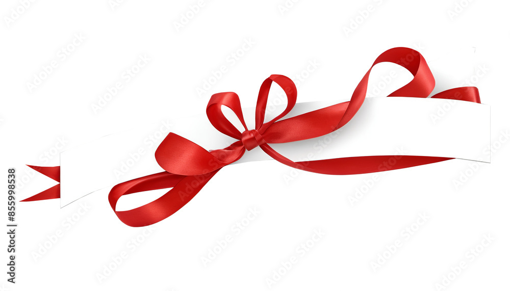 Festive Red Ribbon Banner on White Background Festive Red Ribbon Banner on White Background