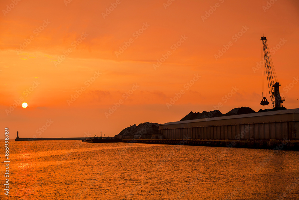 sunset in the port