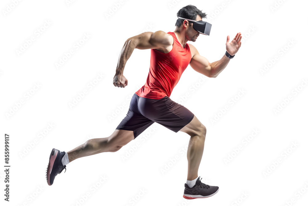 Runner with a virtual reality headset
isolated on a white background Runner with a virtual reality headset
isolated on a white background