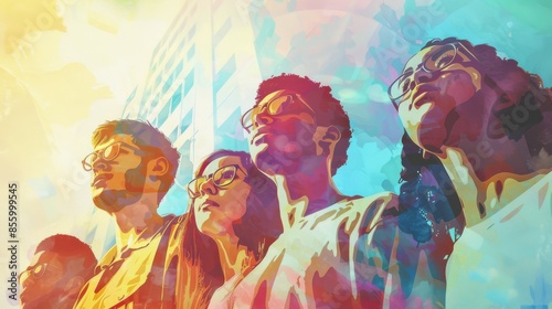 Low-angle perspective of a group of diverse students
