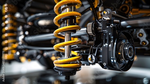 Detailed View of High-Performance Automotive Suspension System with Coil Spring and Shock Absorber, Generative AI