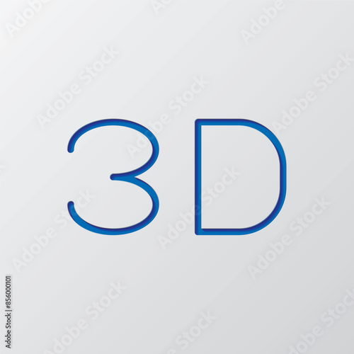 3D simple icon vector. Flat design. Paper cut design. Cutted blue symbol with shadow. Gray background