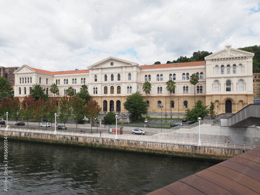 Building of university of Deusto and Nervion river in Bilbao city in Spain Building of university of Deusto and Nervion river in Bilbao city in Spain