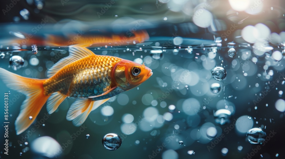 Goldfish Swimming Underwater with Bubbles Goldfish Swimming Underwater with Bubbles