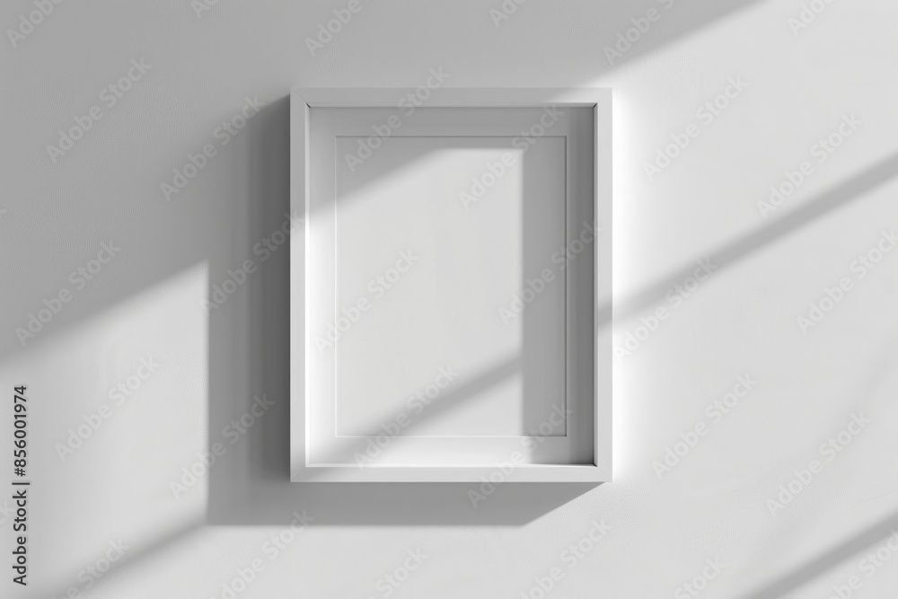 White Frame Mockup: Minimalist Lifestyle Display on White Wall with Window Light and Shadow White Frame Mockup: Minimalist Lifestyle Display on White Wall with Window Light and Shadow