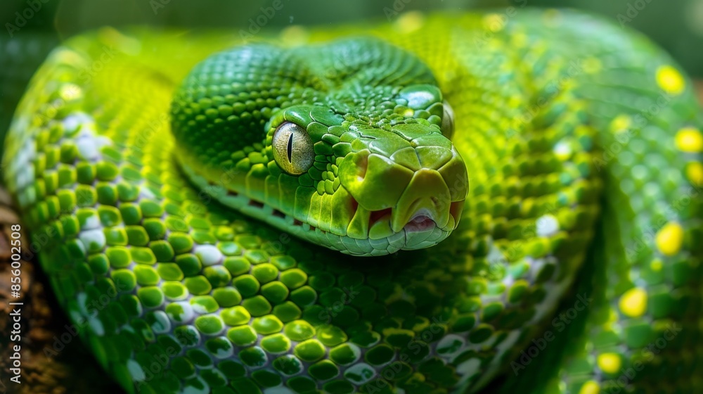 Close-up of a Green Tree Python, Generative AI Close-up of a Green Tree Python, Generative AI