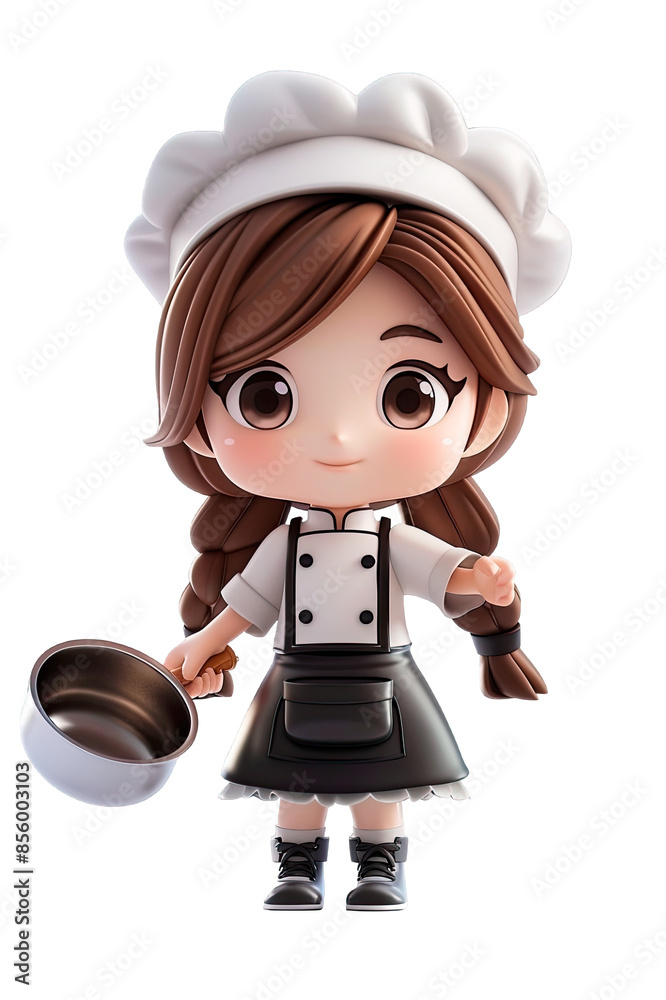 3D cartoon of a little girl dressed as a white and black chef uniform isolated on a clipped PNG transparent background 3D cartoon of a little girl dressed as a white and black chef uniform isolated on a clipped PNG transparent background
