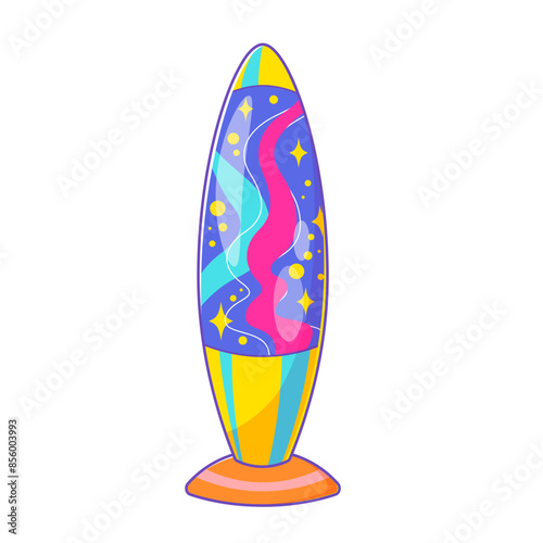 Vibrant cartoon illustration of colorful lava lamp, y2k aesthetic, perfect for retro-themed designs, playful decor, and nostalgic graphics.