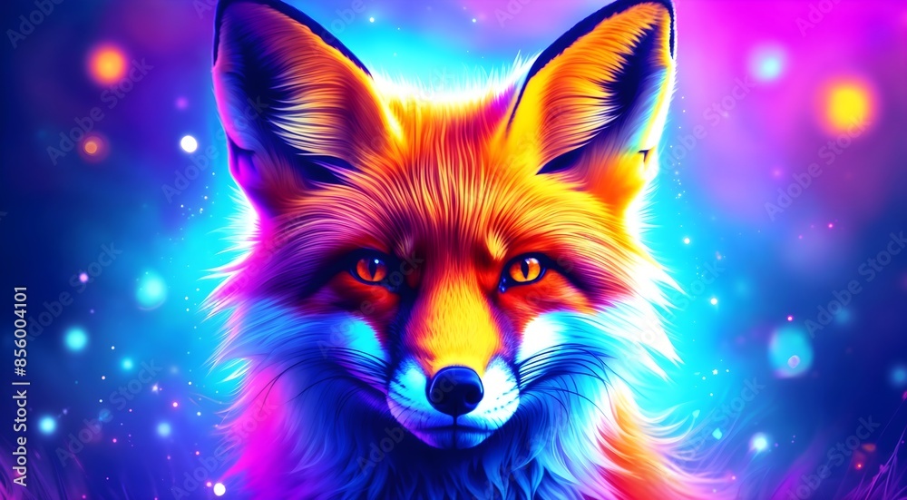 Fototapeta premium A colorful digital artwork of a fox made in bright neon and gradient colors