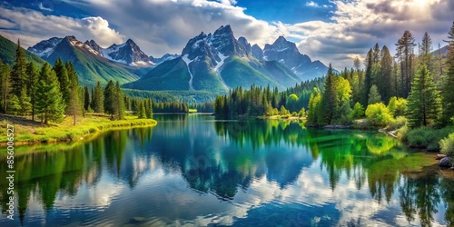 Scenic landscape of majestic mountains, lush forests, tranquil lakes, and vibrant nature, scenic, landscape, mountains, trees