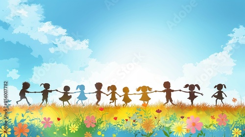 children playing in the flower field