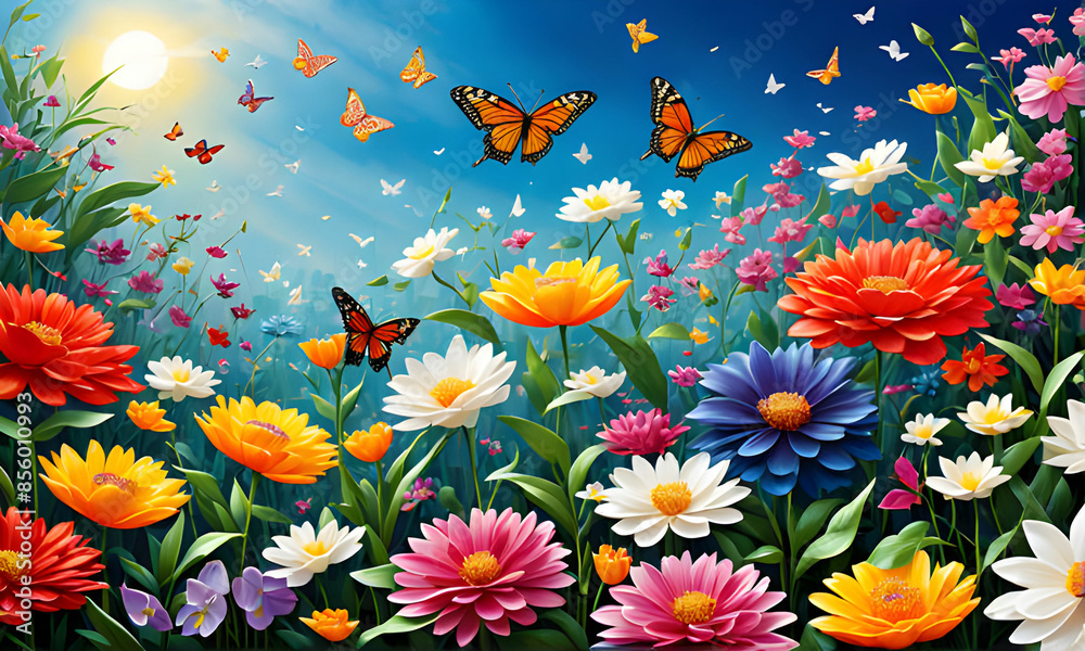 Idyllic garden awash in myriad hues Idyllic garden awash in myriad hues