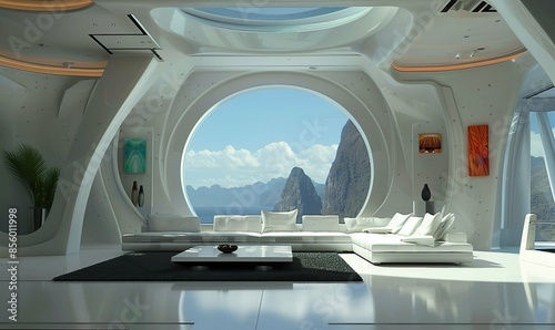 A futuristic living room with a large © Елизавета Борисова