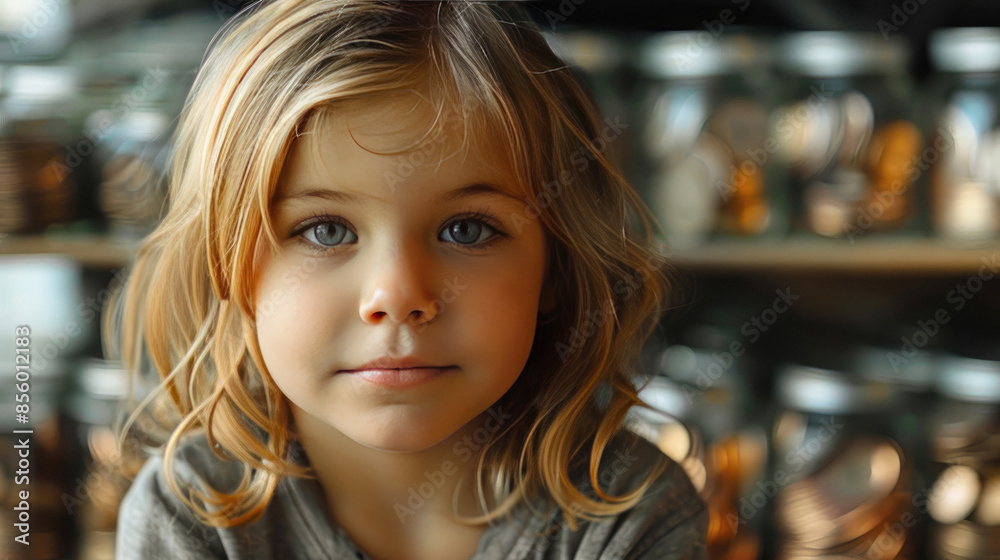 Child with money symbolizes economic concepts and the desire for a better life in the future.