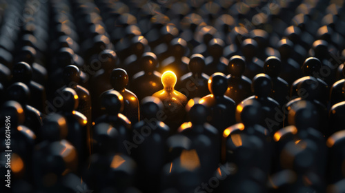 personnage qui s'illumine et qui se démarque dans la foule des candidats sombre et identique