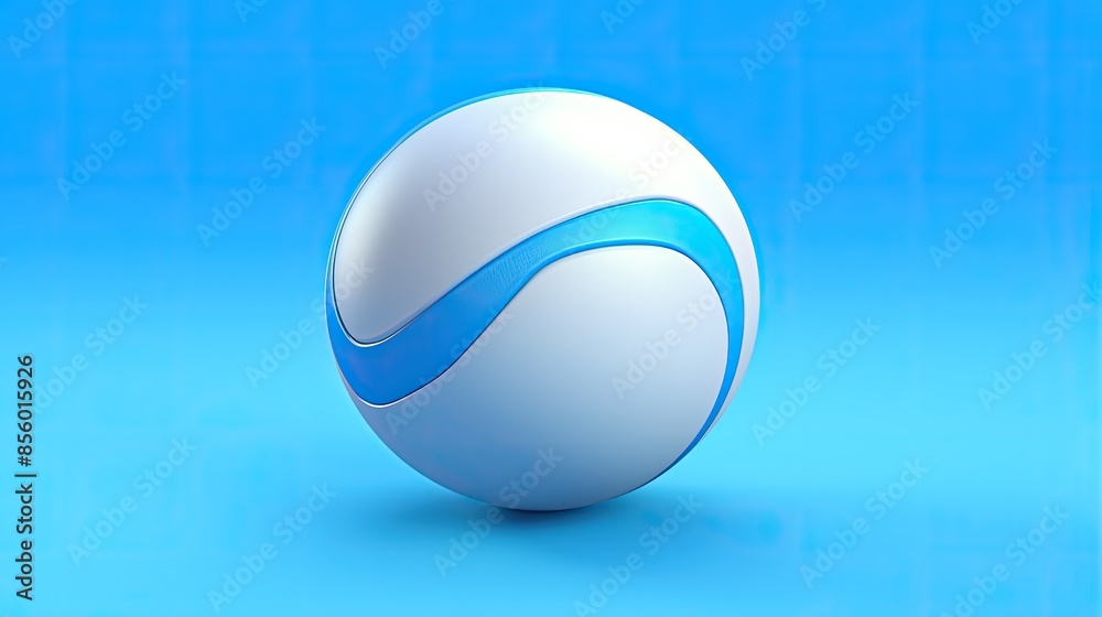 3D rendering of a glossy sphere with a blue stripe on a blue background. The sphere is in focus and has a smooth, reflective surface. 3D rendering of a glossy sphere with a blue stripe on a blue background. The sphere is in focus and has a smooth, reflective surface.
