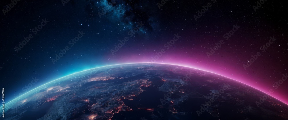 Obraz premium Neon lights of the cosmos a vibrant nebula