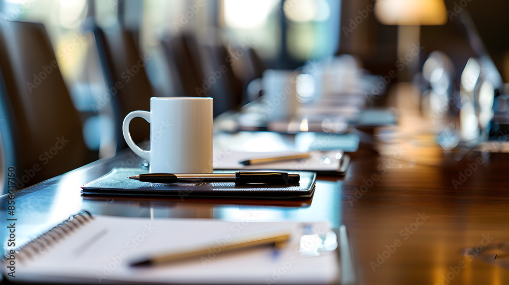 A detailed image of a conference room table with laptops, notepads, and coffee cups.
A detailed image of a conference room table with laptops, notepads, and coffee cups.