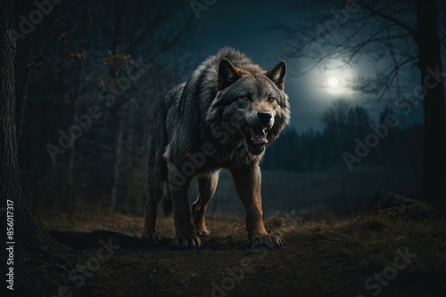 Scary werewolf and full moon