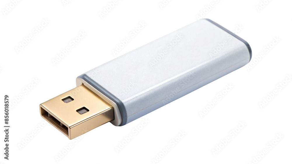 Isolated white USB flash drive for portable data storage on computers Isolated white USB flash drive for portable data storage on computers