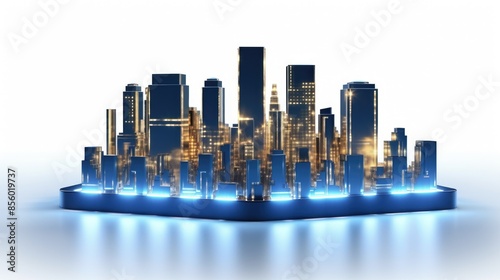 The 3D rendering of a futuristic city with skyscrapers. photo