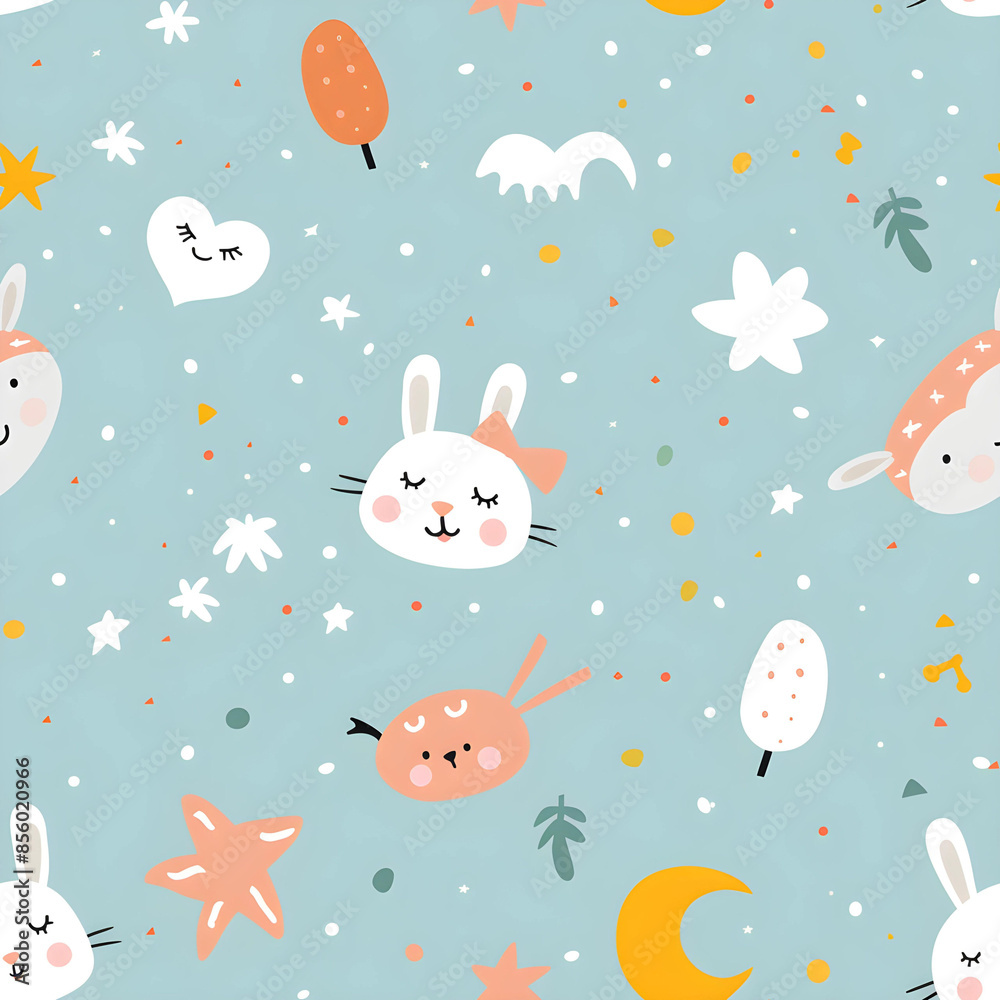seamless pattern with rabbits and flowers seamless pattern with rabbits and flowers