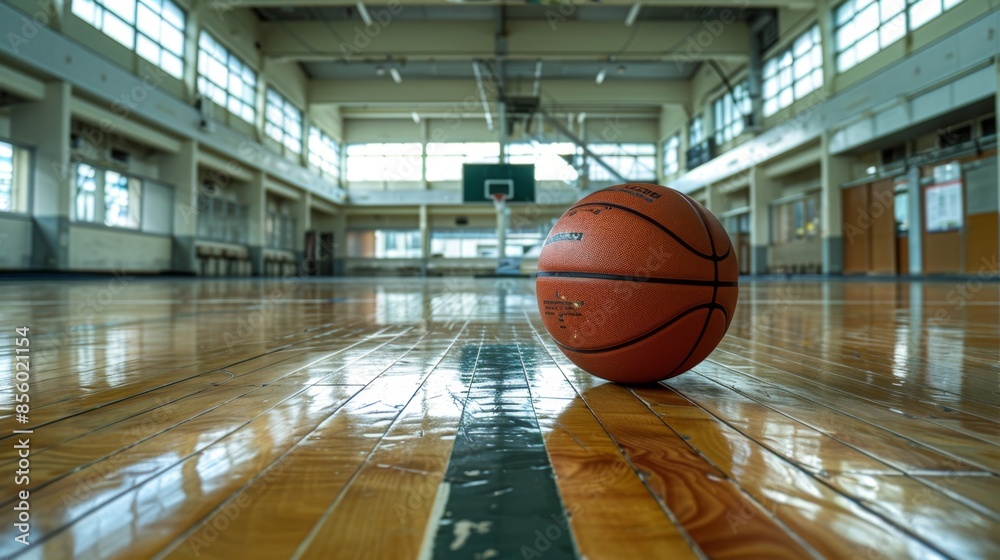 Basketball on an Empty Gym Floor, Generative AI Basketball on an Empty Gym Floor, Generative AI