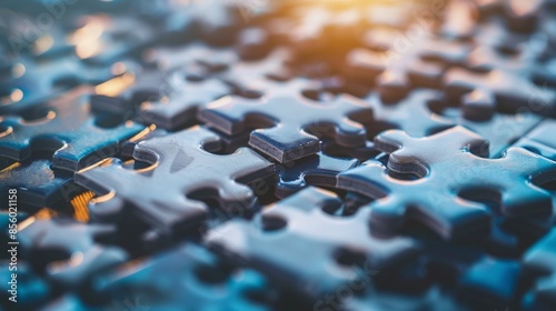 Puzzle piece jigsaw concept white business solution last background complete. Puzzle jigsaw blue piece white concept part fit strategy abstract link game connect team final together problem solve.