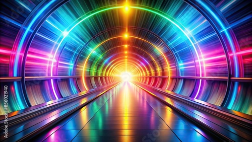 Abstract tunnel of vibrant multicolor spectrum with bright rays of light and glowing lines, abstract, tunnel, multicolor, spectrum