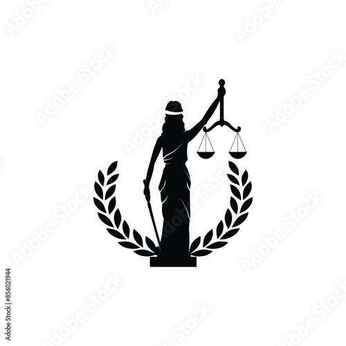 Lady Justice, justitia goddess logo for attorney and law simple clean minimalist modern silhouette statue black icon design