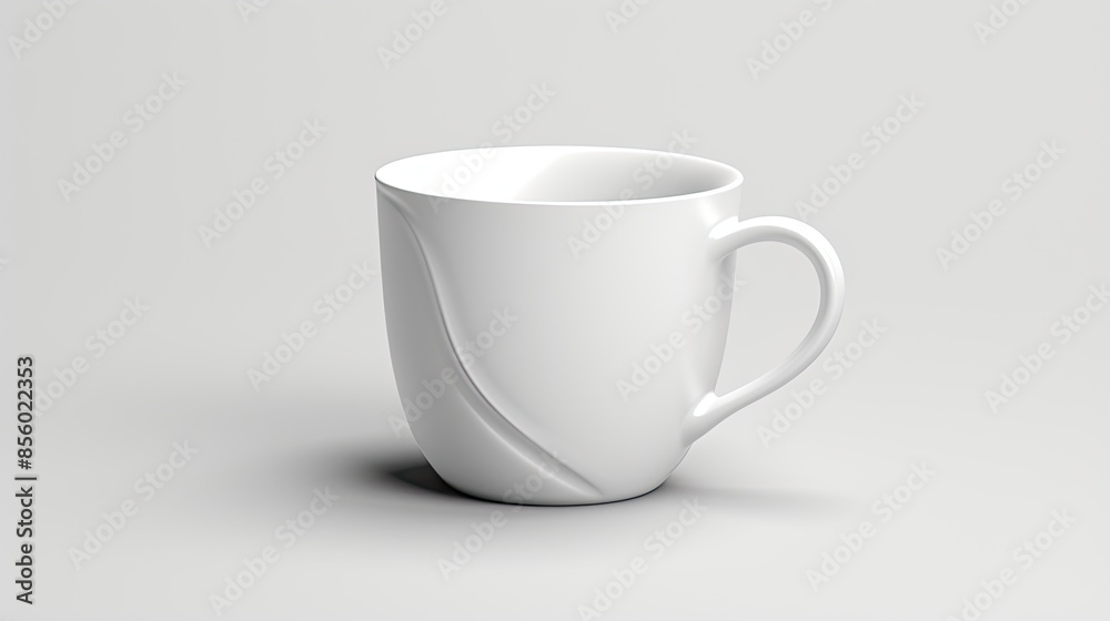 The image is a simple 3D rendering of a white coffee mug on a white background. The image is a simple 3D rendering of a white coffee mug on a white background.