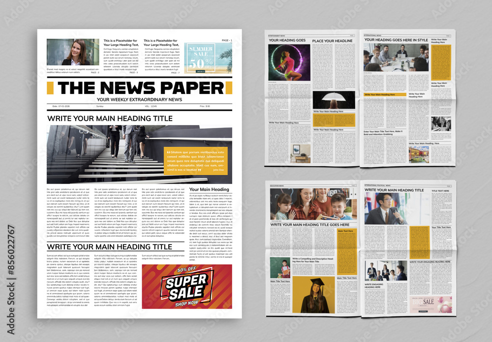 Newspaper Design Layout Stock Template | Adobe Stock