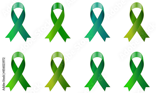 Set of green ribbon for Awareness, Gallbladder, and Bile Duct Cancer Awareness Month on transparent background