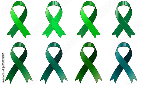 Set of green ribbon for Awareness, Gallbladder, and Bile Duct Cancer Awareness Month on transparent background photo