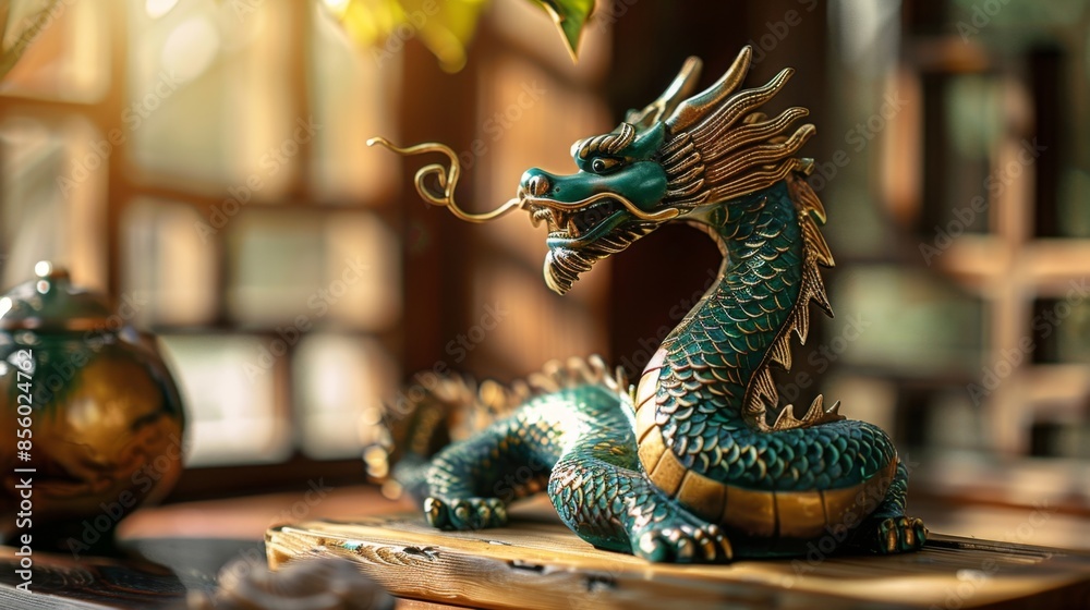 Obraz premium Intricately Designed Dragon Statue, Generative AI
