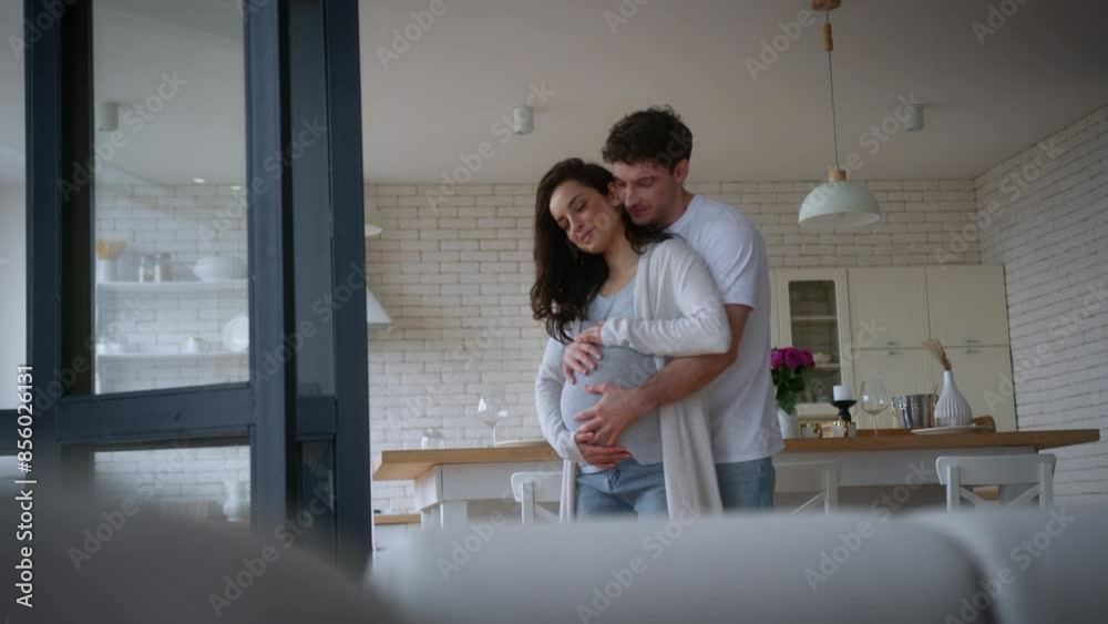 Happy loving couple people pregnant family love Caucasian man guy male boyfriend husband hugging cuddling pregnancy belly wife girlfriend woman girl female dancing at home affectionate romantic dance Happy loving couple people pregnant family love Caucasian man guy male boyfriend husband hugging cuddling pregnancy belly wife girlfriend woman girl female dancing at home affectionate romantic dance