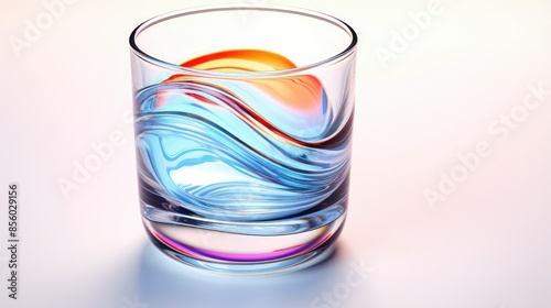 3D rendering illustration of a glass with colorful liquid inside on a white background photo