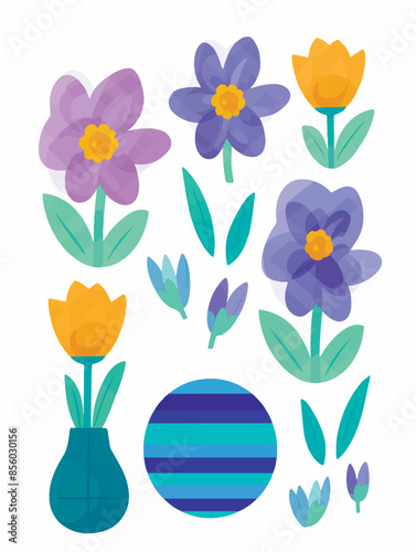 Adobe IllustrA vibrant collection of floral illustrations featuring various colorful flowers in modern, abstract styles. Perfect for spring and summer designs, Easter, and other seasonal cator Artwork photo