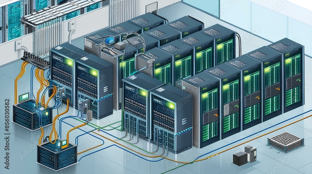 The Pulse of Technological Infrastructure, captures the essence of a modern data center, showcasing its pivotal role in digital operations and data management The Pulse of Technological Infrastructure, captures the essence of a modern data center, showcasing its pivotal role in digital operations and data management