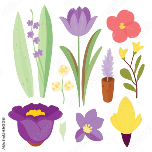 Adobe IllustrA vibrant collection of floral illustrations featuring various colorful flowers in modern, abstract styles. Perfect for spring and summer designs, Easter, and other seasonal cator Artwork photo