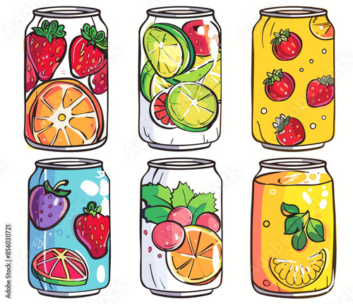 Fruit and berry smoothies in glass jars. Vector illustration.