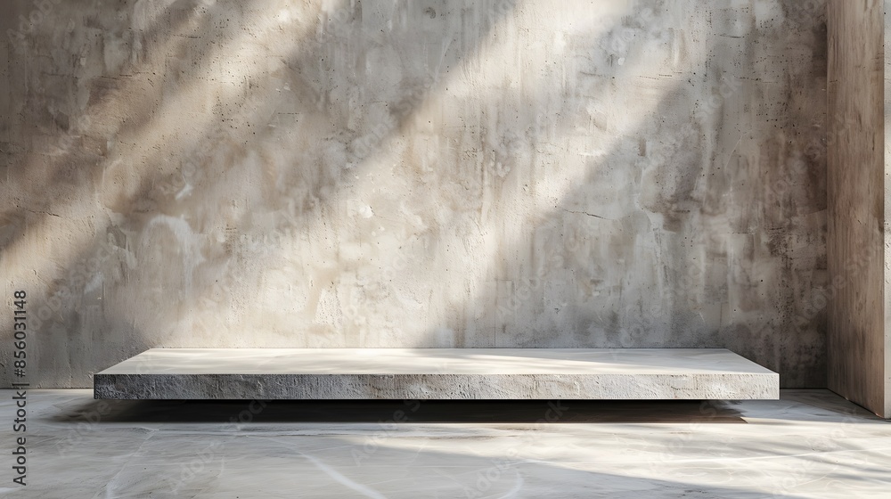 Polished concrete platform under the gentle caress of afternoon sunlight, set against a smooth, neutral-toned wall. Designed for product staging. Polished concrete platform under the gentle caress of afternoon sunlight, set against a smooth, neutral-toned wall. Designed for product staging.