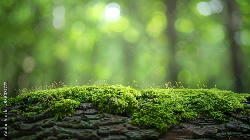 Moss-Covered Fallen Tree Trunk in Lush Forested Landscape Moss-Covered Fallen Tree Trunk in Lush Forested Landscape